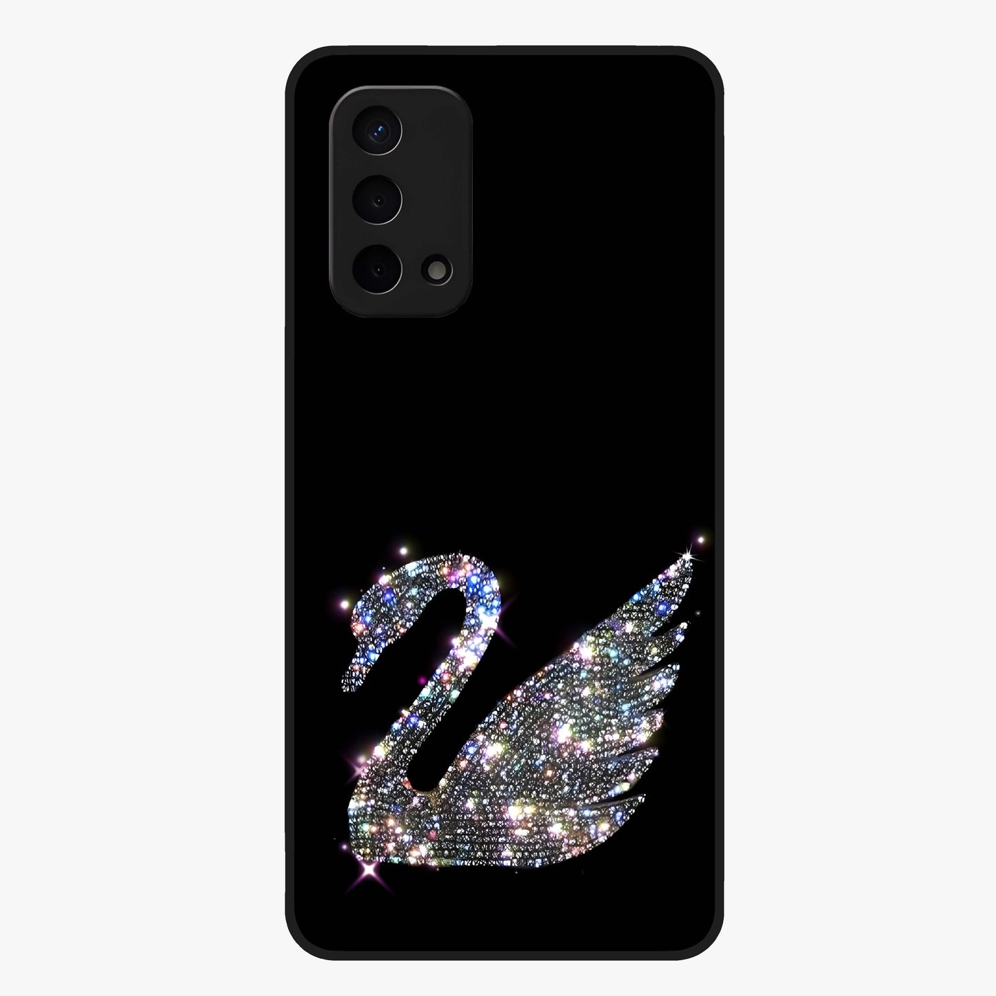 Starlit Swan Grace Glass Case showing flat back view with graceful swan artwork under starry sky and glossy glass finish.