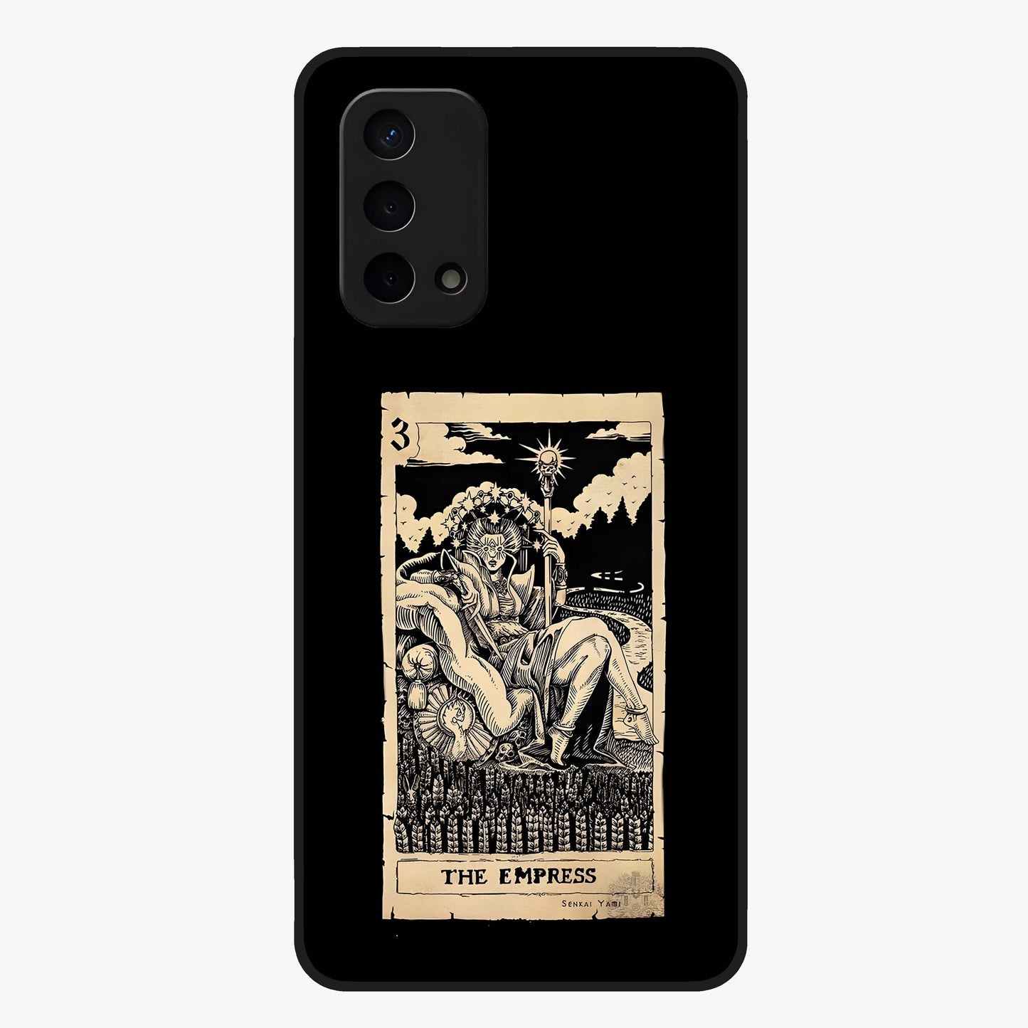 The Empress Glass Case showing flat back view with regal feminine artwork and glossy glass finish.
