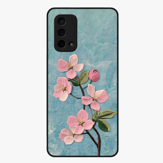 Threaded Blossom Breeze Glass Case showing flat back view with delicate blossom artwork and glossy glass finish.