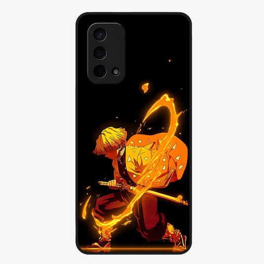 Thunder Flame Execution Glass Case showing flat back view with powerful flame and lightning artwork and glossy glass finish.