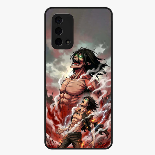 Titan Awakening Fury Glass Case showing flat back view with powerful titan inspired artwork and glossy glass finish.