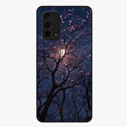 Twilight Sakura Serenade Glass Case showing flat back view with cherry blossom artwork at twilight and glossy glass finish.