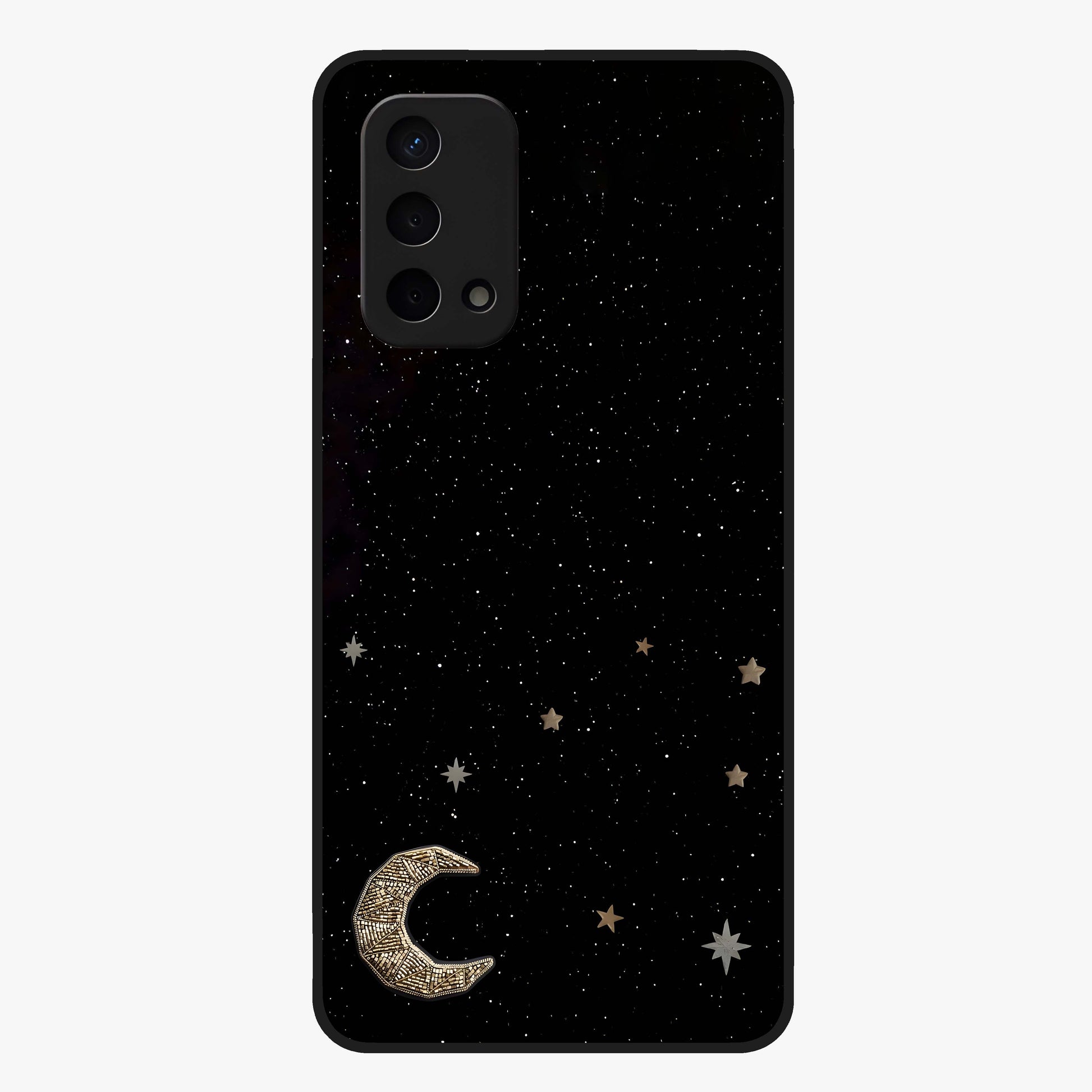 Twinkle Star With Half Moon Glass Case showing flat back view with star and half moon artwork and glossy glass finish.