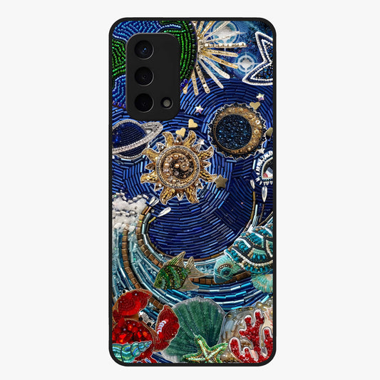 Universe Underwater Spark Glass Case showing flat back view with cosmic underwater themed artwork and glossy glass finish.