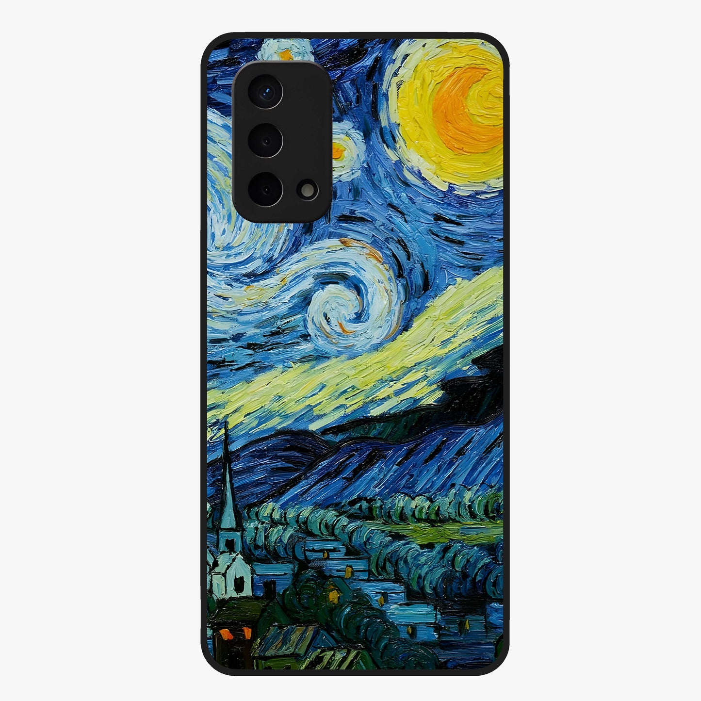 Van Gogh Art Glass Case showing flat back view with classic painterly artwork inspired by Van Gogh style and glossy glass finish.