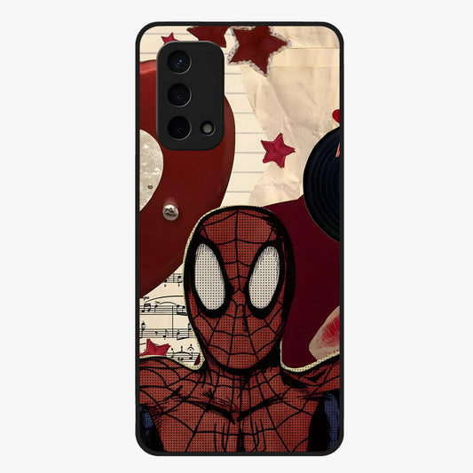 Web Warrior Vibes Glass Case showing flat back view with superhero inspired web themed artwork and glossy glass finish.