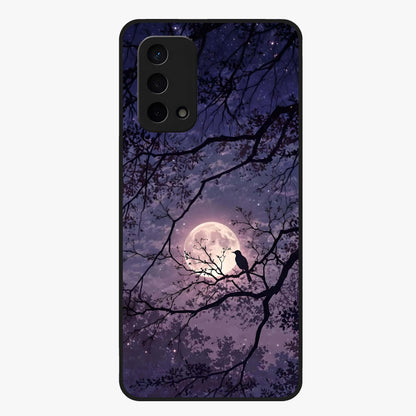 Whispering Moon Silence Glass Case showing flat back view with serene moon themed artwork and glossy glass finish.