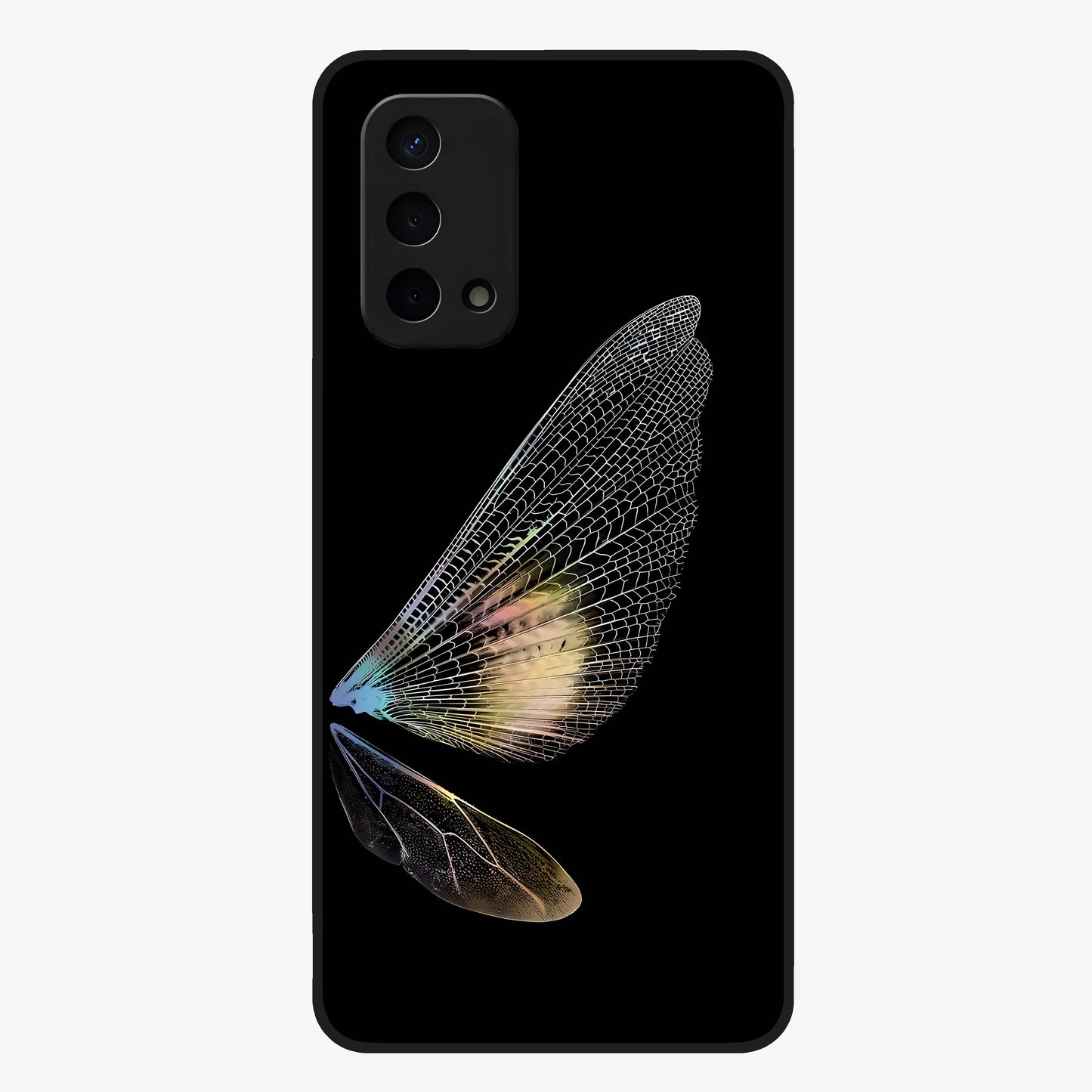 Whispers Of Wings Glass Case showing flat back view with graceful wing inspired artwork and glossy glass finish.