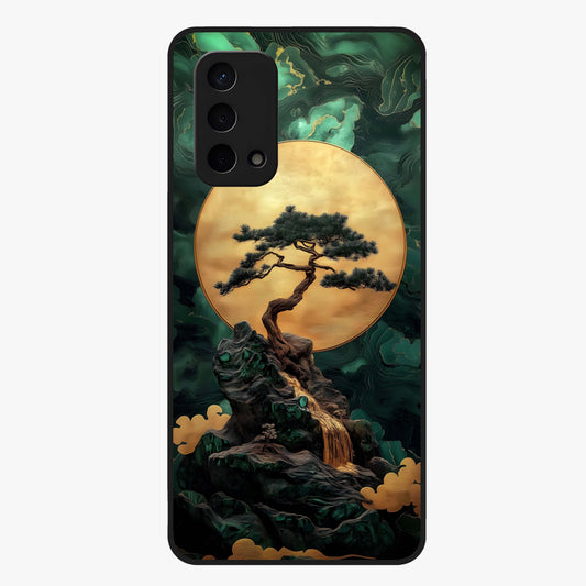 Zen Moon Rise Glass Case showing flat back view with calm moonrise artwork and glossy glass finish.
