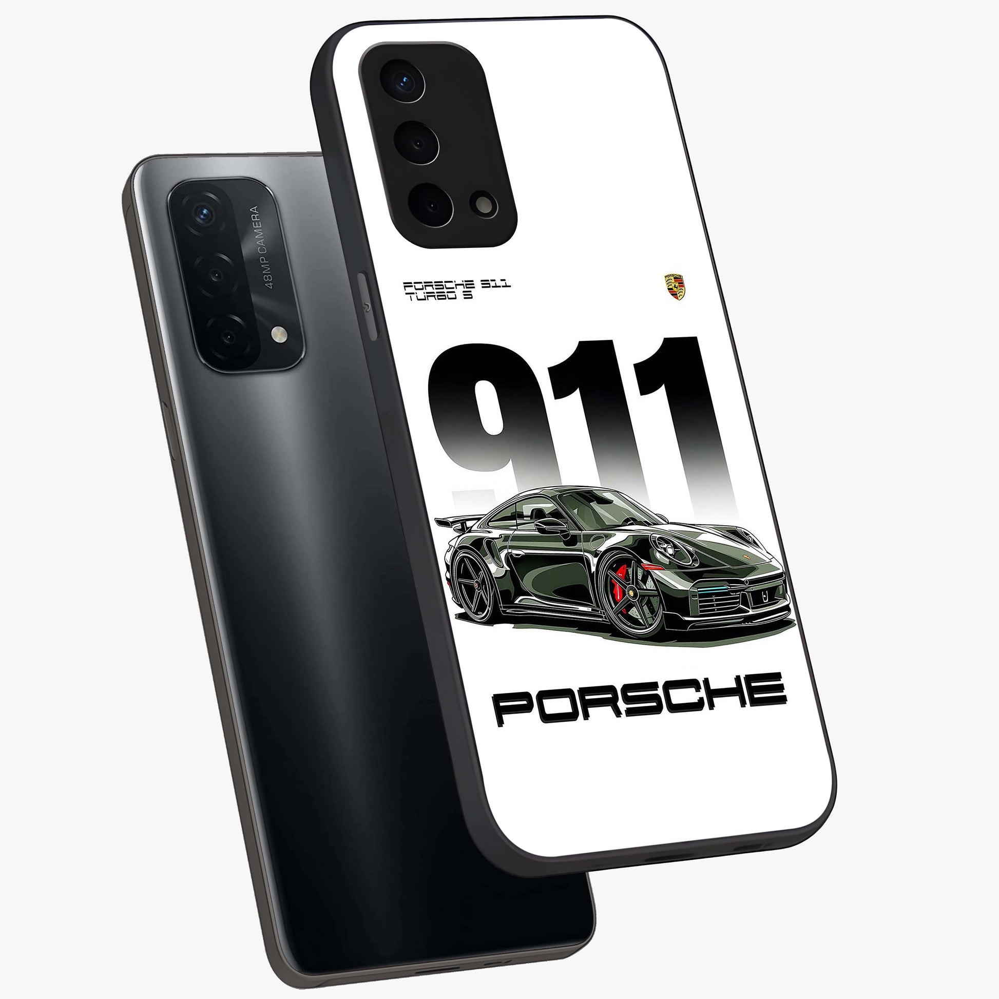 911 Turbo Dominance Glass Case displayed in premium angled mockup highlighting sporty car illustration and sleek glass surface.