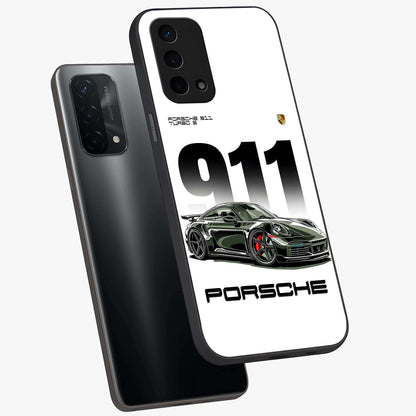 911 Turbo Dominance Glass Case displayed in premium angled mockup highlighting sporty car illustration and sleek glass surface.