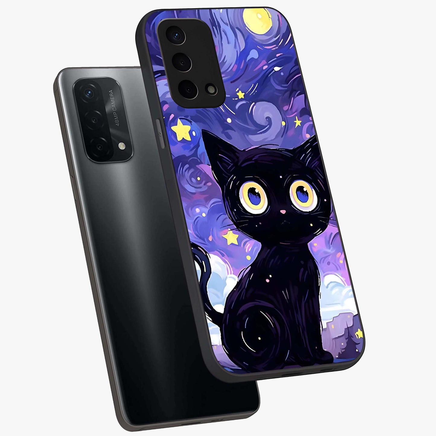 Abstract Cat Art Glass Case displayed in angled mockup highlighting modern abstract cat artwork and sleek glass surface.
