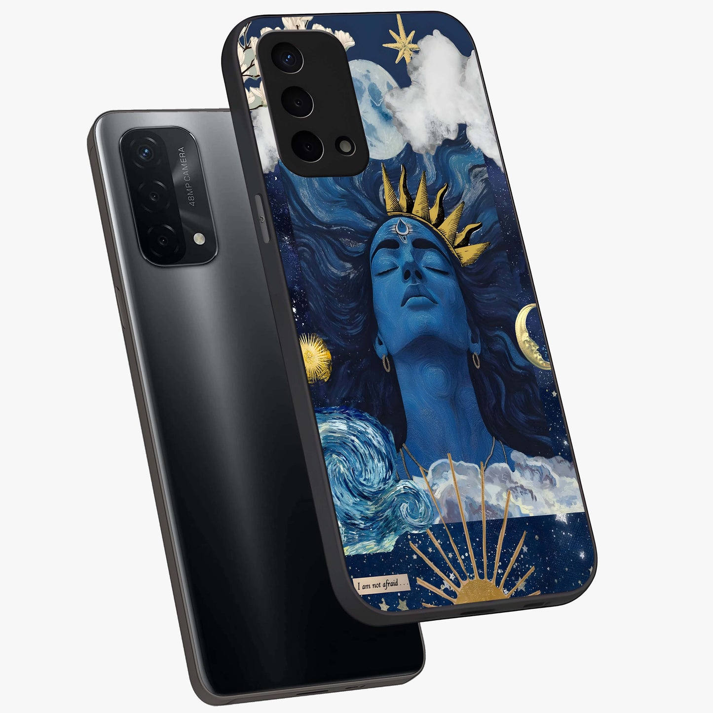 Aesthetic Lord Shiva Glass Case displayed in angled mockup highlighting spiritual Shiva illustration and sacred aesthetic design.