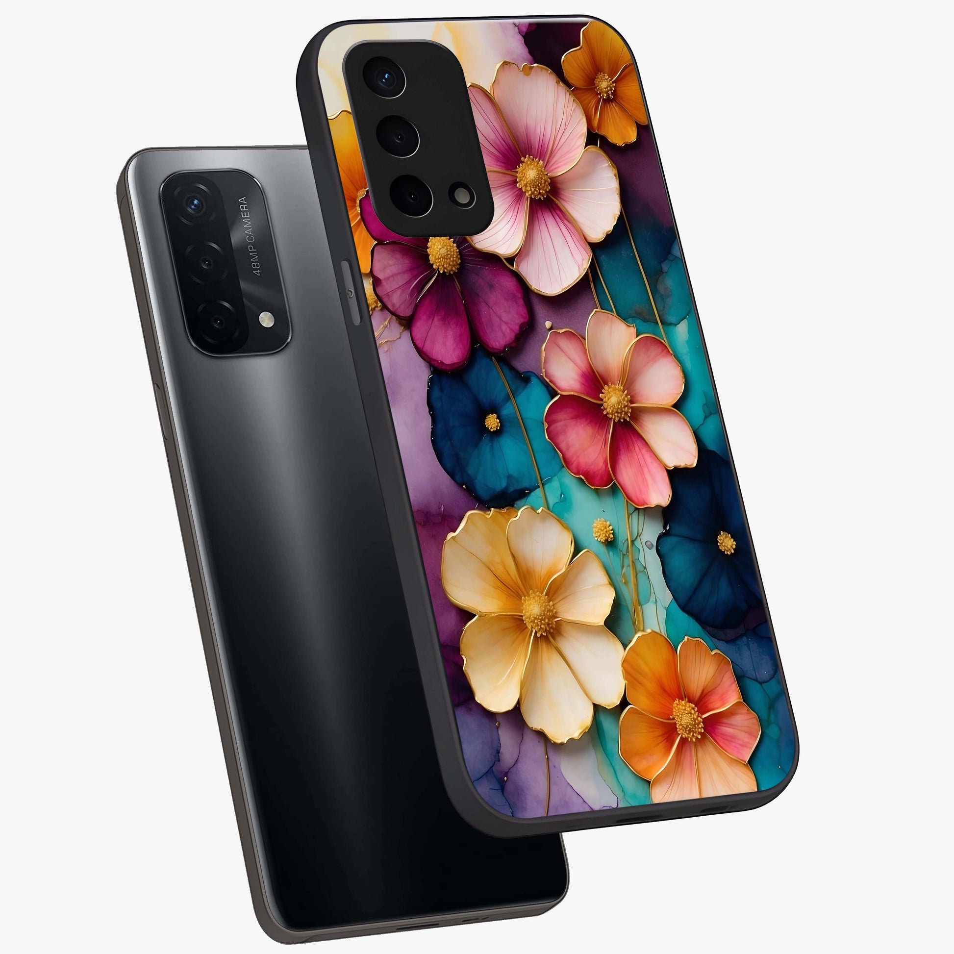 Artlyn Grace Flower Pattern Glass Case displayed in angled mockup highlighting delicate flower pattern design and smooth glass surface.