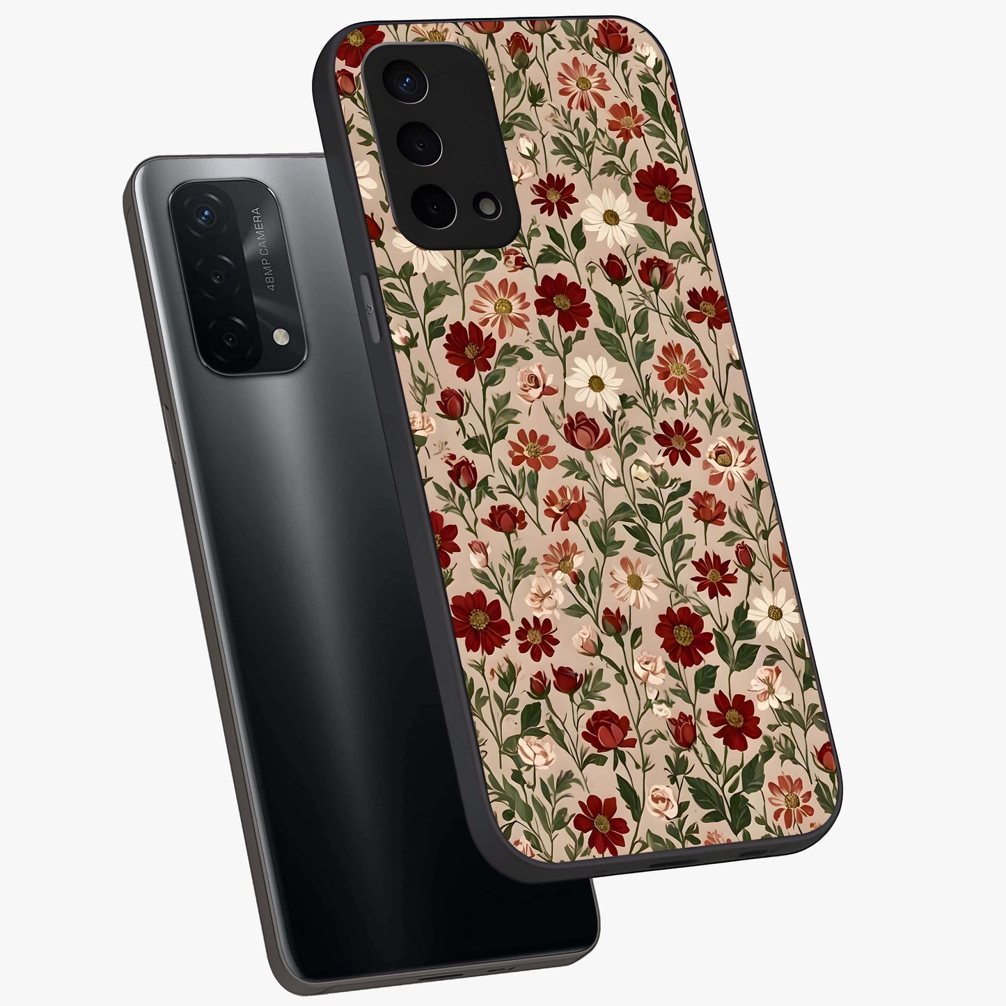 Biege Flower With Leaf Glass Case displayed in angled mockup highlighting minimal floral leaf design and elegant aesthetic.