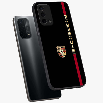 Black Minimal Porsche Glass Case displayed in angled mockup highlighting modern minimal car illustration and clean aesthetic design.