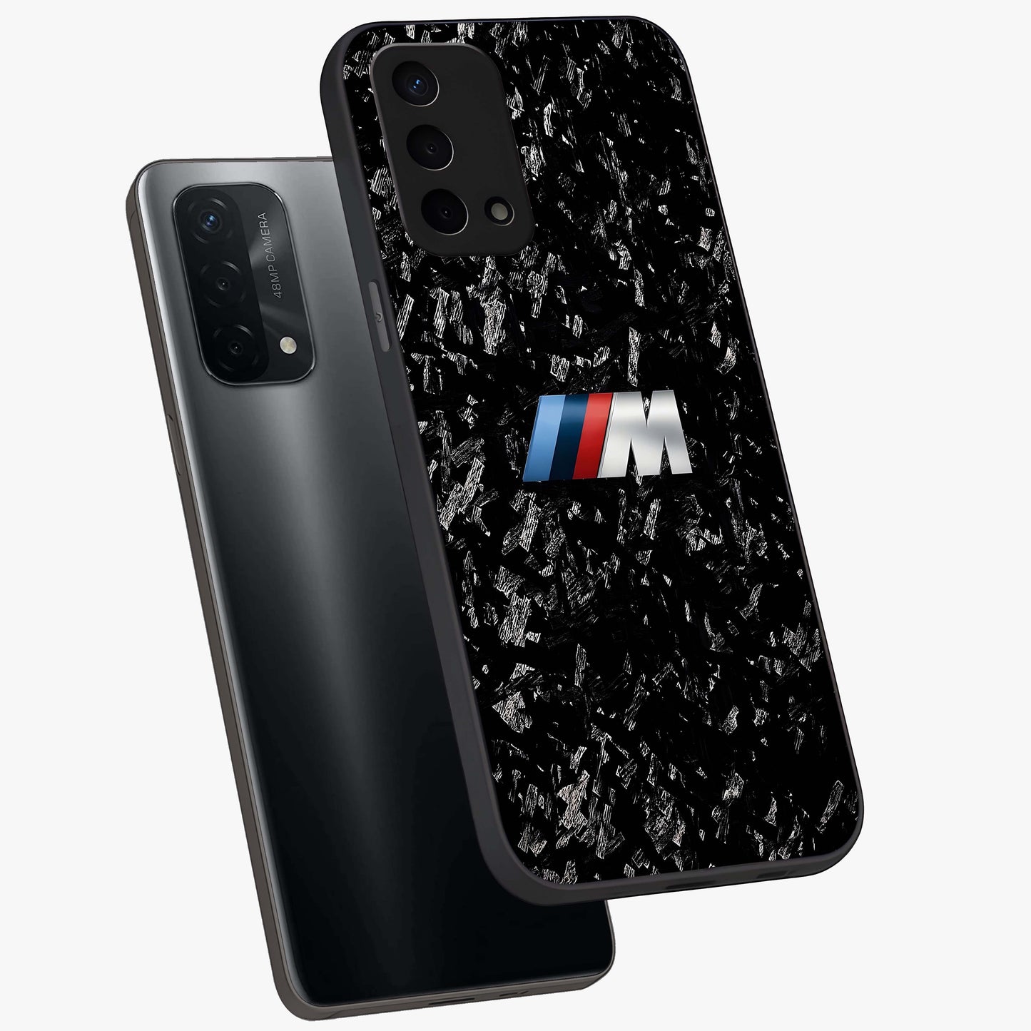 Carbon Speed Mark Glass Case displayed in angled mockup highlighting racing inspired carbon design and sleek aesthetic style.