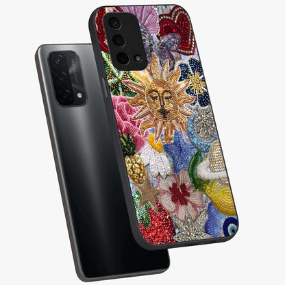 Celestial Floral and Playful Glass Case displayed in angled mockup highlighting playful floral design with dreamy celestial elements.