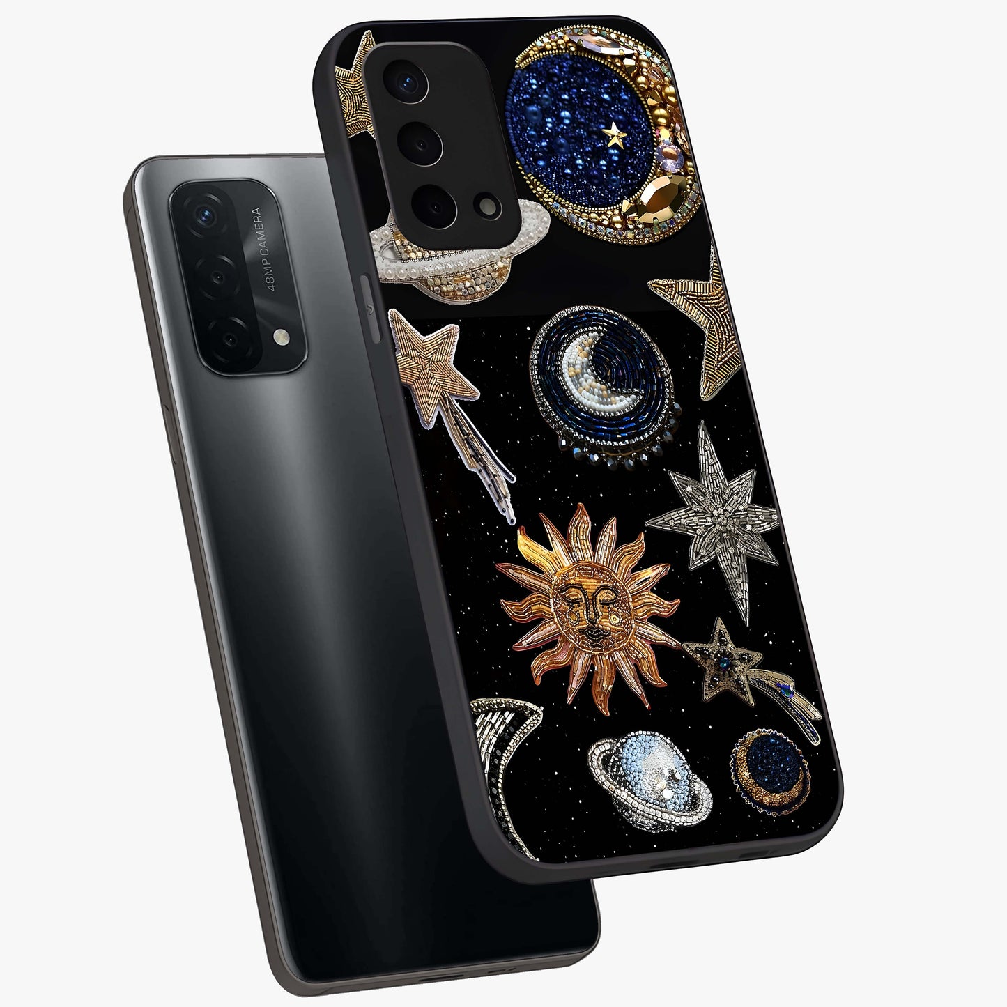 Celestial Gem Constellations Glass Case displayed in angled mockup highlighting gemstone inspired constellation design.