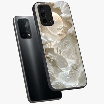 Celestial Origami Glass Case displayed in angled mockup highlighting geometric origami design with cosmic aesthetic theme.