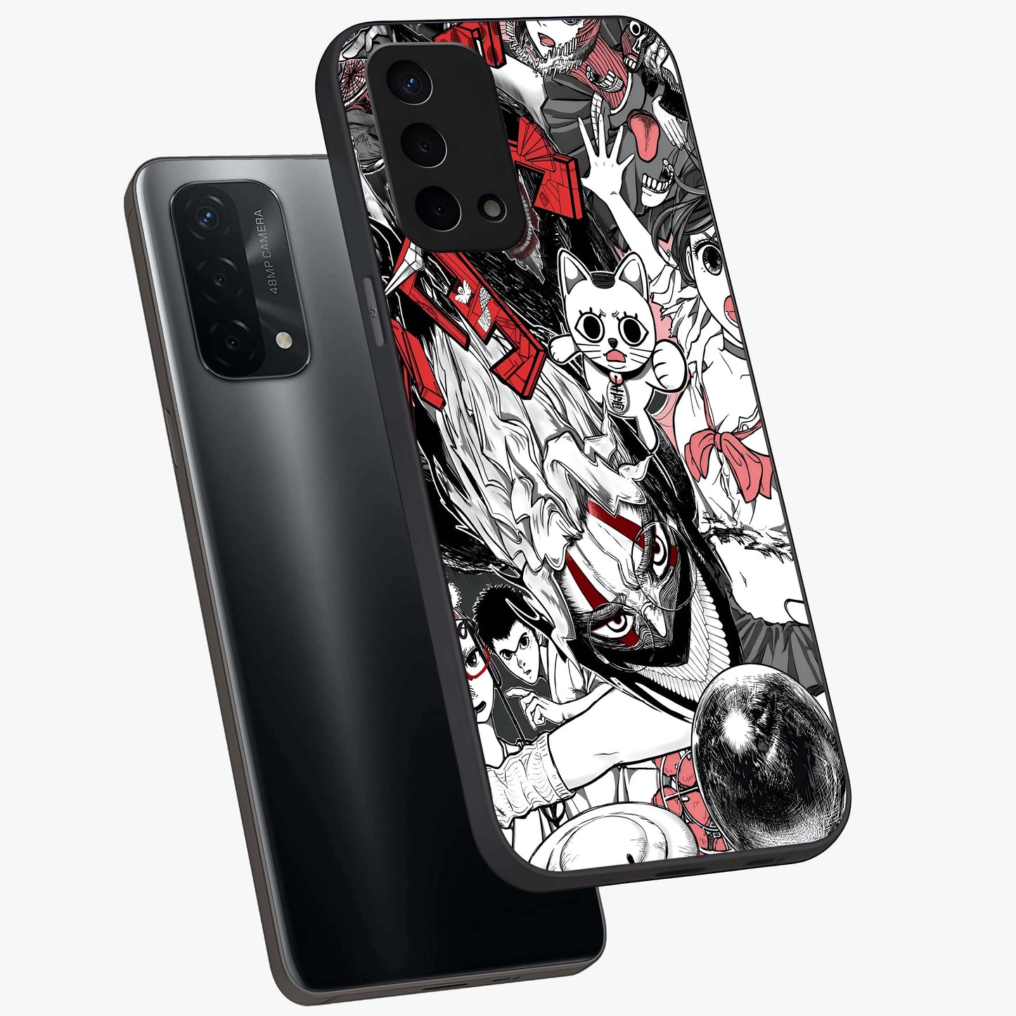 Crimson Chaos Panel Glass Case displayed in angled mockup highlighting chaotic panel style design with modern graphic theme.