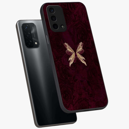 Crimson Fade Butterfly Glass Case displayed in angled mockup highlighting elegant butterfly design with crimson gradient aesthetic.
