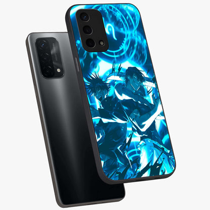 Cursed Energy Clash Glass Case displayed in angled mockup highlighting powerful battle inspired graphic with anime style aesthetic.