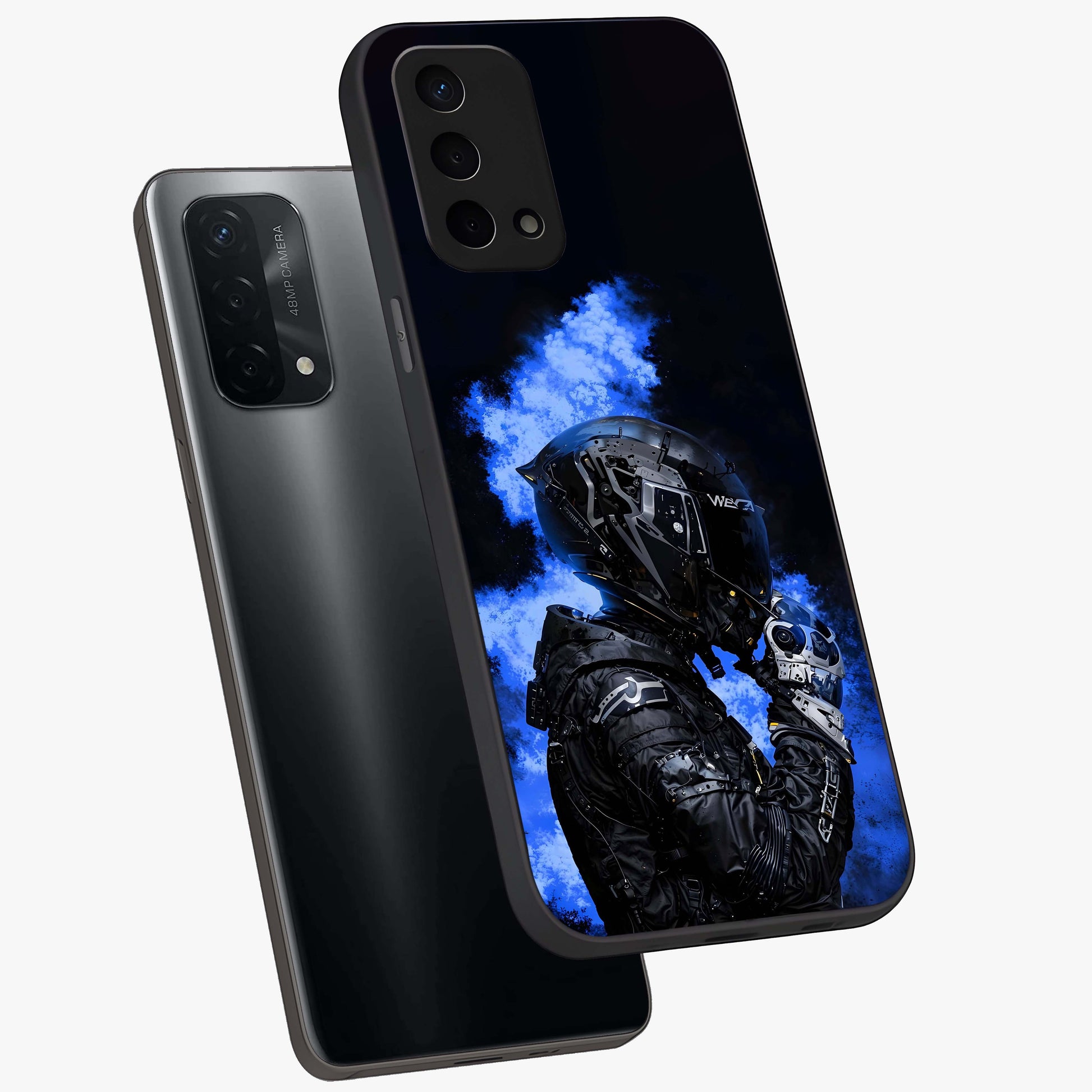 Cyber Sentinel Protocol Glass Case displayed in angled mockup highlighting digital cyber design with sci-fi aesthetic style.