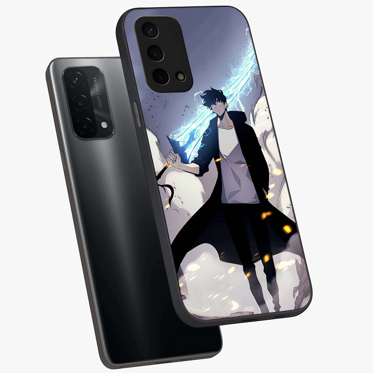 Dark Lightning Anime Warrior Glass Case displayed in angled mockup highlighting powerful lightning themed anime illustration.
