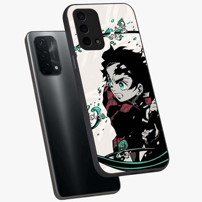 Demon Slayer Glass Case displayed in angled mockup highlighting dramatic anime character design with action aesthetic.