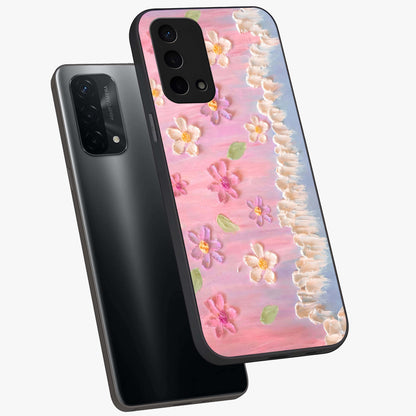 Dreamy Painted Garden Glass Case displayed in angled mockup highlighting colorful garden illustration with dreamy aesthetic style.