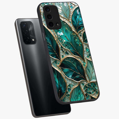 Emerald Leaf Glass Glass Case displayed in angled mockup highlighting botanical leaf illustration with elegant natural aesthetic.