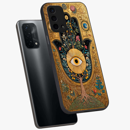 Ethereal Evil Eye Glass Case displayed in angled mockup highlighting protective evil eye symbol with spiritual aesthetic design.