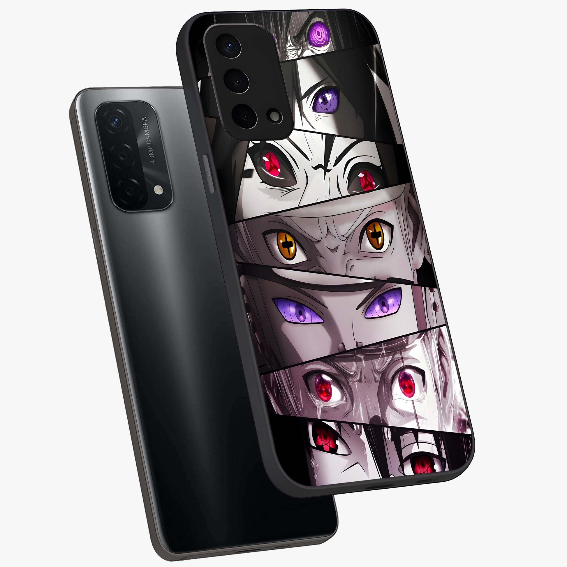 Eyes of Destiny Glass Case displayed in angled mockup highlighting bold eye illustration with mystical aesthetic style.