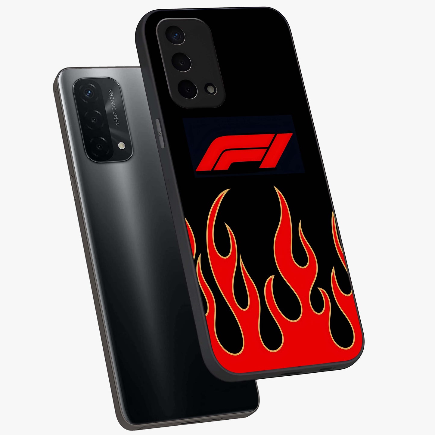 Fire F11 Glass Case displayed in angled mockup highlighting bold fire inspired graphic with energetic aesthetic style.