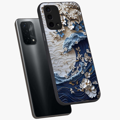 Floral Wave Origami Glass Case displayed in angled mockup highlighting geometric origami flower design with modern aesthetic style.