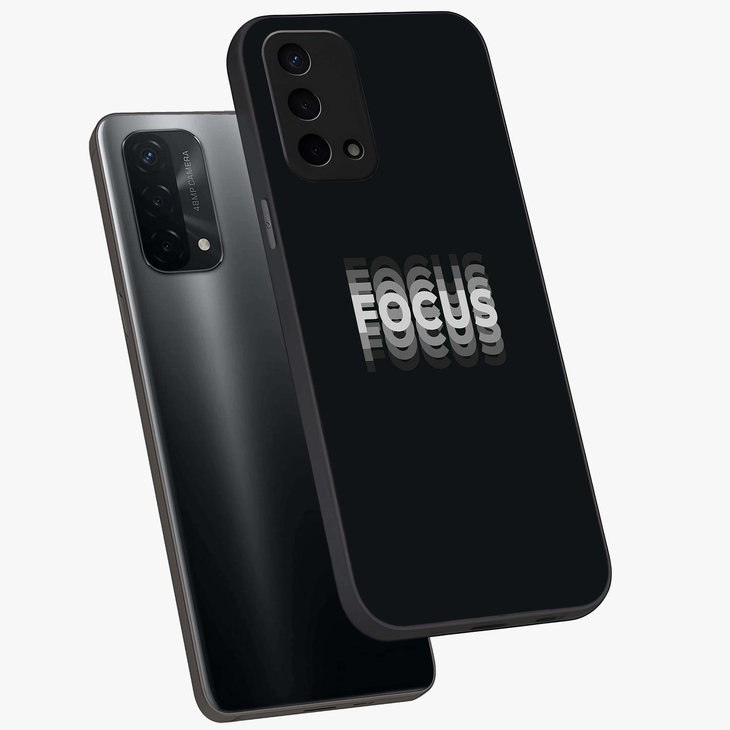 Focus Mode On Glass Case displayed in angled mockup highlighting clean minimal text artwork with modern aesthetic style.