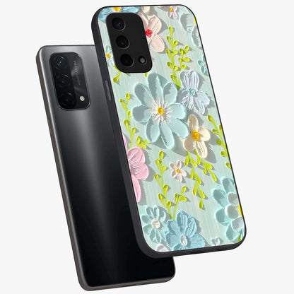 Frosted Petal Garden Glass Case displayed in angled mockup highlighting delicate flower petal design with calm garden aesthetic.