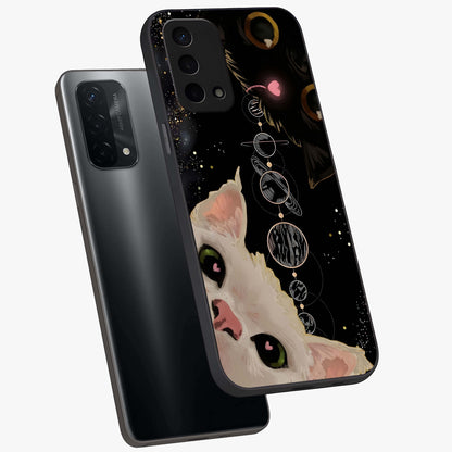 Galactic Cat Glass Case displayed in angled mockup highlighting celestial feline illustration with galaxy aesthetic style.