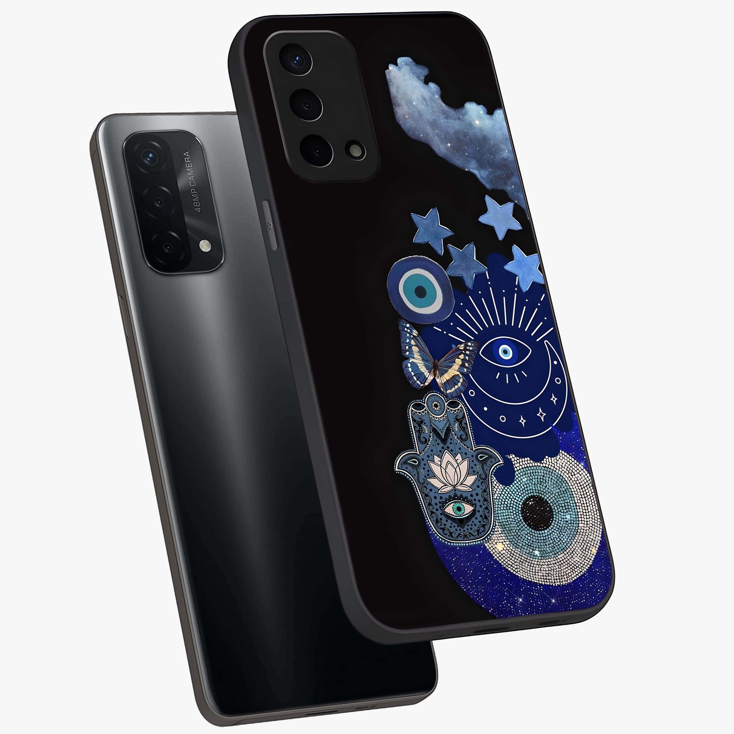 Galactic Charm Cluster Glass Case displayed in angled mockup highlighting luminous galaxy inspired design with dreamy aesthetic.