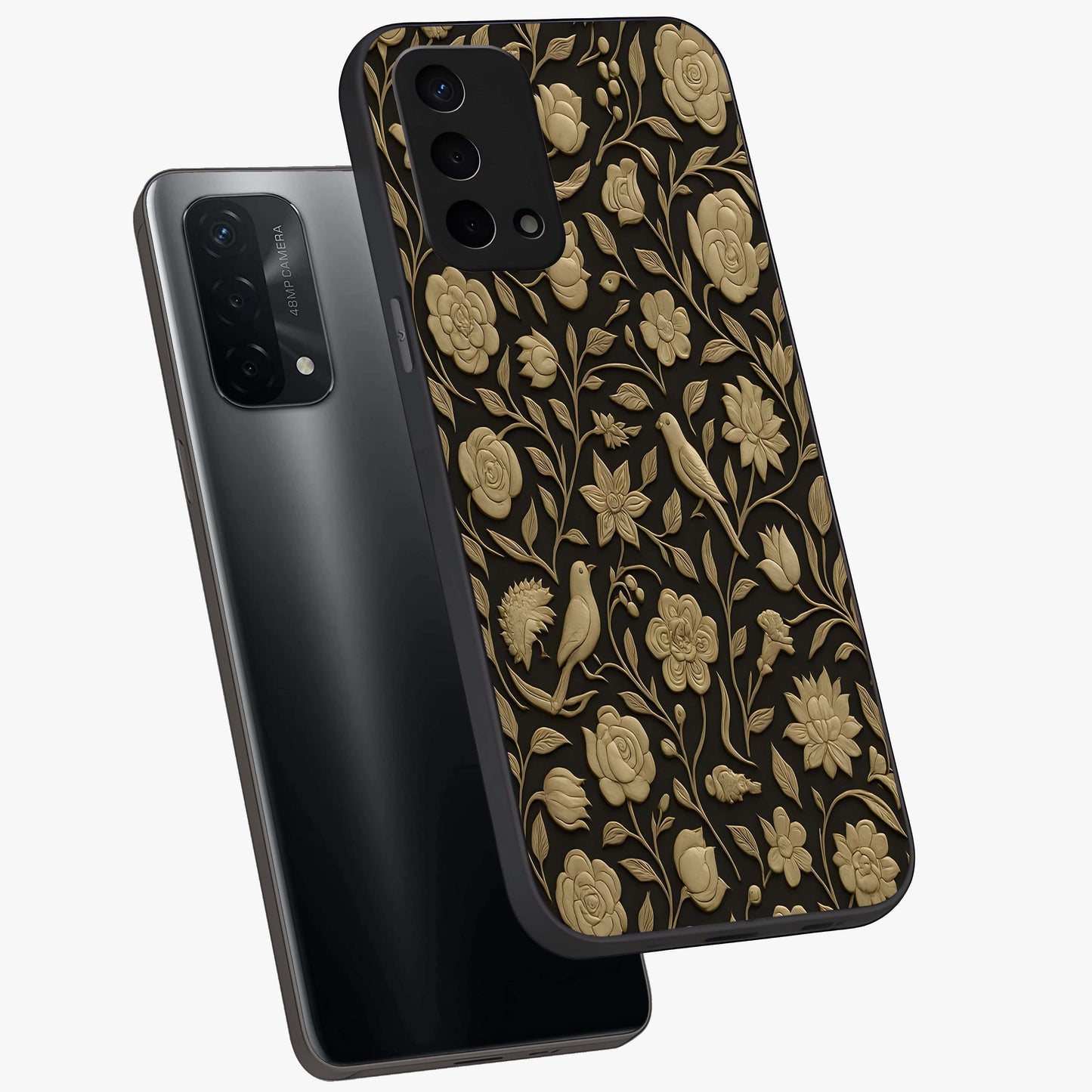 Golden Evil Eye Mandala Glass Case displayed in angled mockup highlighting protective evil eye symbol with golden mandala design.