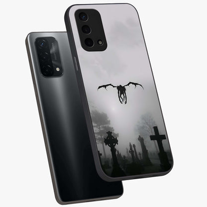 Graveyard Shadow Descent Glass Case displayed in angled mockup highlighting eerie shadow illustration with gothic aesthetic.