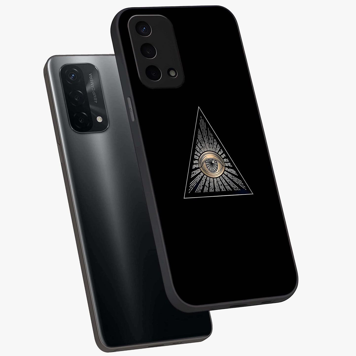 Illuminati Evil Glass Case displayed in angled mockup highlighting dark occult inspired design with bold aesthetic style.