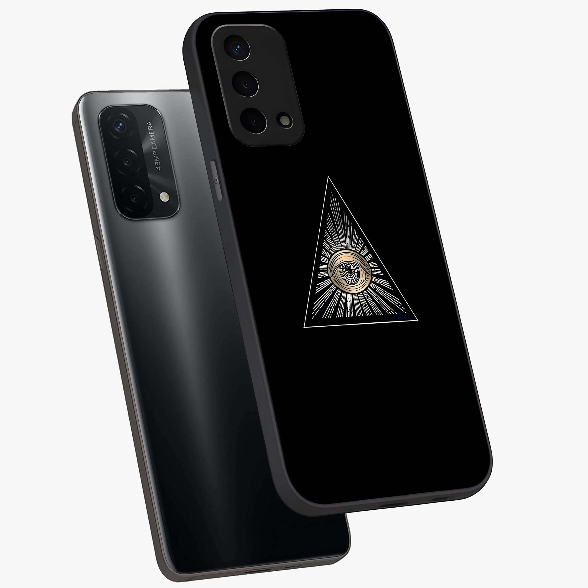Illuminati Evil Glass Case displayed in angled mockup highlighting dark occult inspired design with bold aesthetic style.