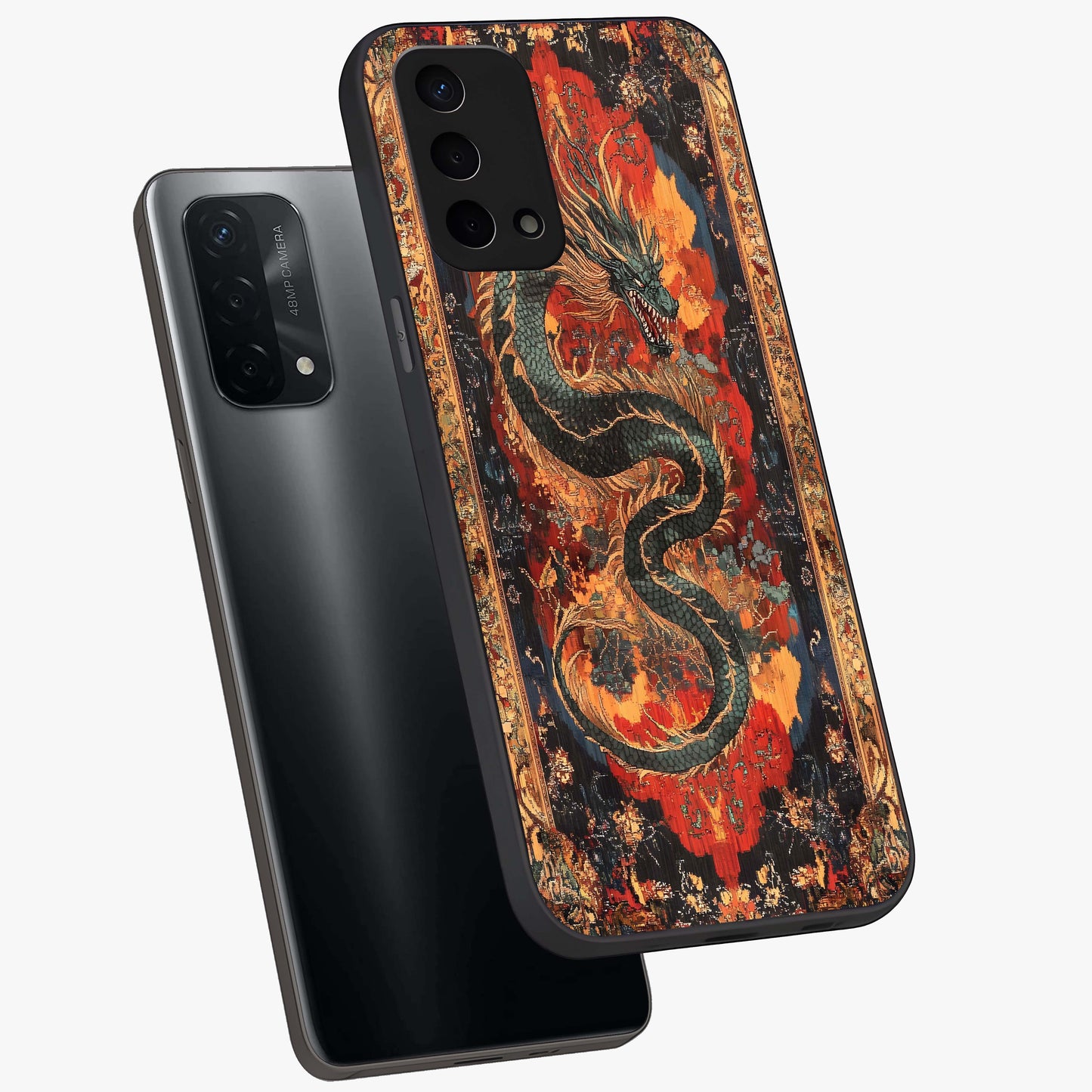 Inferno Dragon Soul Glass Case displayed in angled mockup highlighting powerful dragon illustration with inferno aesthetic.