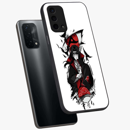 Itachi Limited Edition Naruto Anime Glass Case displayed in angled mockup highlighting dramatic anime illustration with bold action aesthetic.
