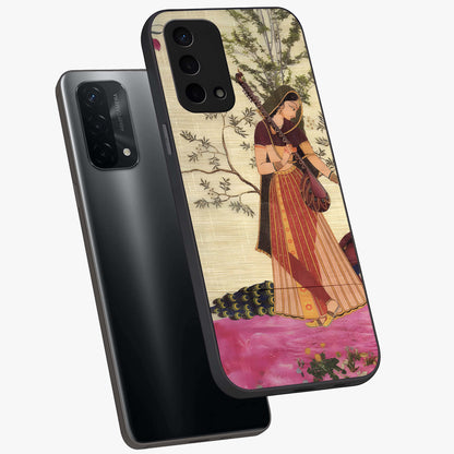 Lady With Veena Art Glass Case displayed in angled mockup highlighting graceful musical illustration with cultural artistic aesthetic.