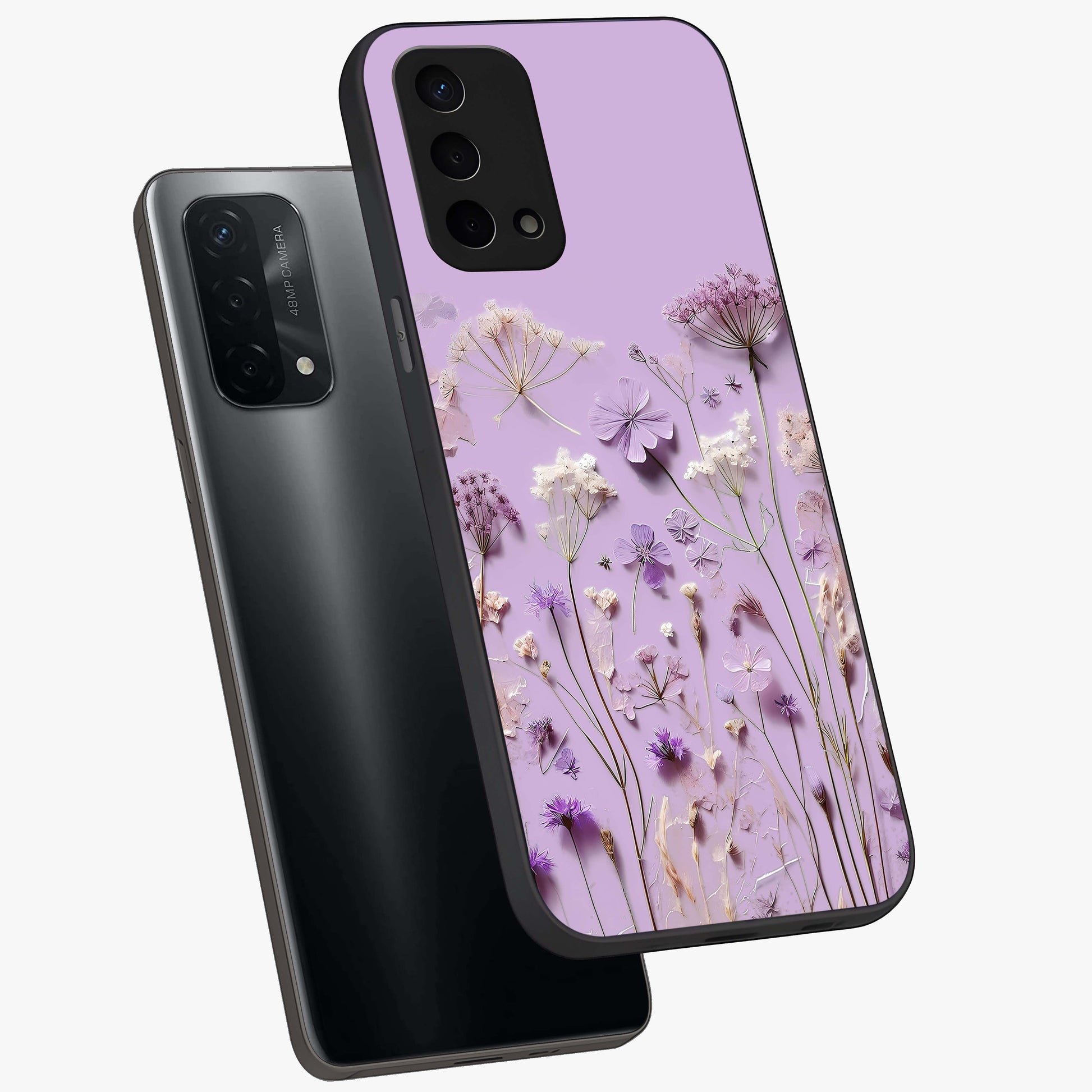 Lavender Blossom Dream Glass Case displayed in angled mockup highlighting dreamy lavender flower design with calming aesthetic style.