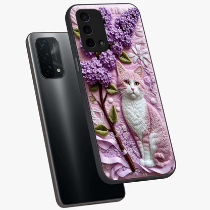 Lavender Cat Whimsy Glass Case displayed in angled mockup highlighting playful feline illustration with pastel lavender aesthetic.