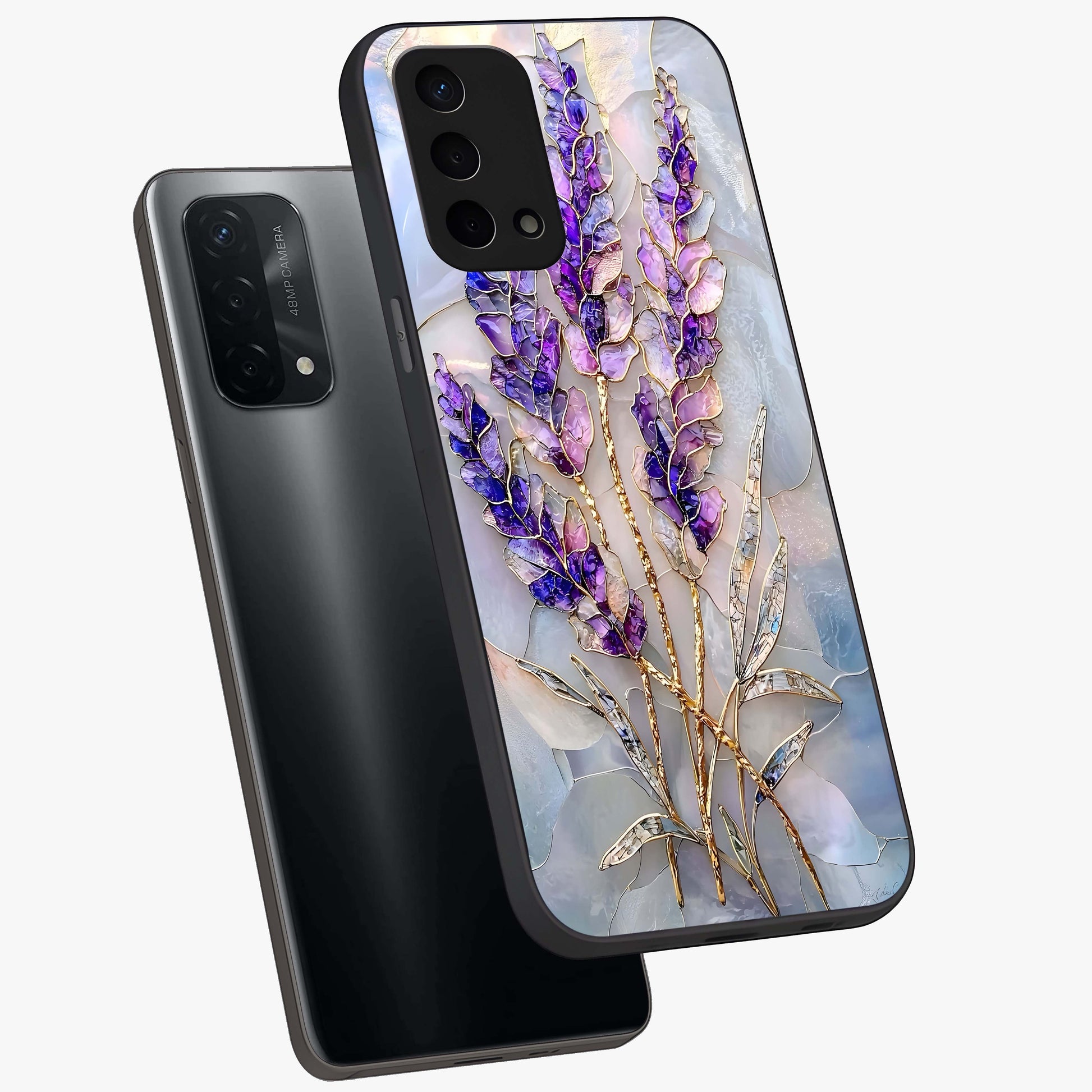 Lavender Dream Glow Glass Case displayed in angled mockup highlighting dreamy purple glow design with soft artistic style.